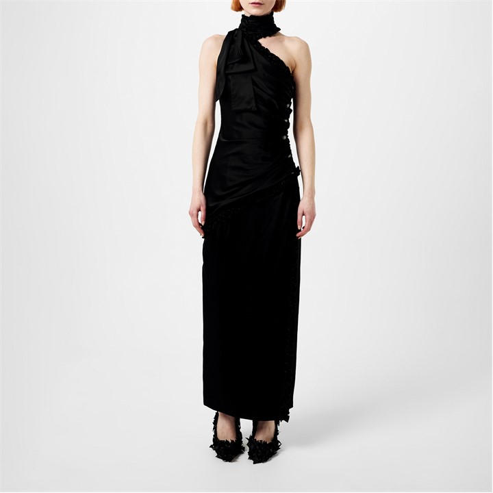 ALESSANDRA RICH Women's Bow One Shoulder Maxi Dress - Black