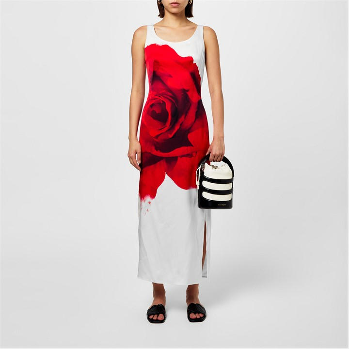 ALEXANDER MCQUEEN Bleeding Rose Pencil Dress - White