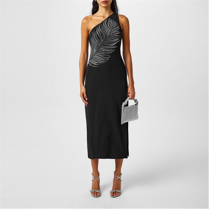 DAVID KOMA Women's Feather Embroidered Maxi Dress - Black