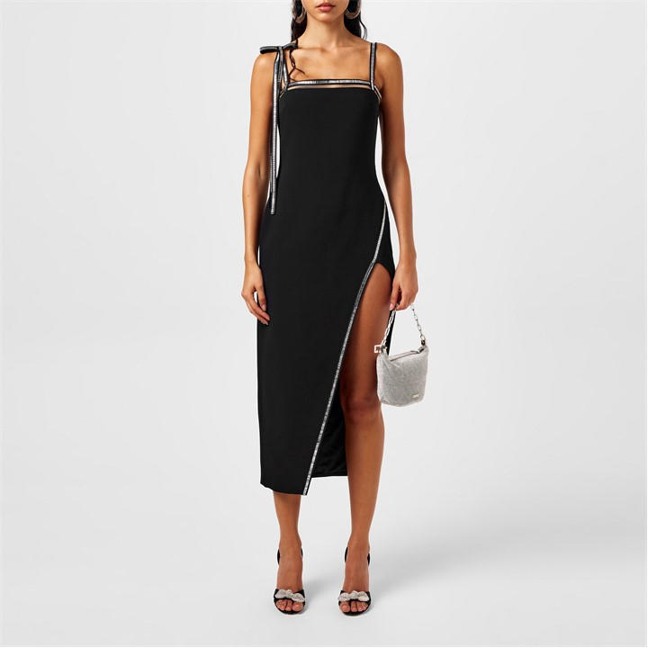 DAVID KOMA Women's Crystal Slit Maxi Dress - Black