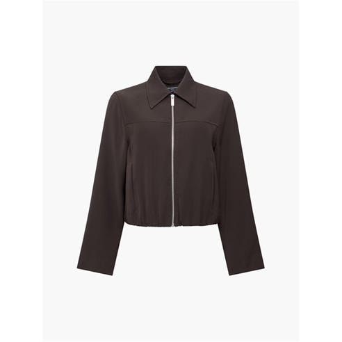 French Connection - Women's Vinnie Suiting Full-Zip Long-Sleeve Cropped Fleece Top