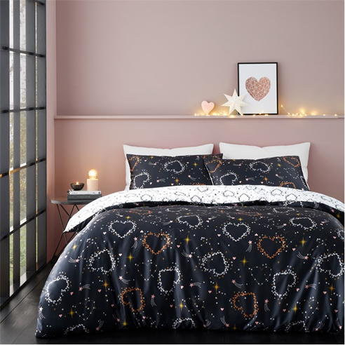 Catherine Lansfield - Hearts and Stars Reversible Duvet Cover Set