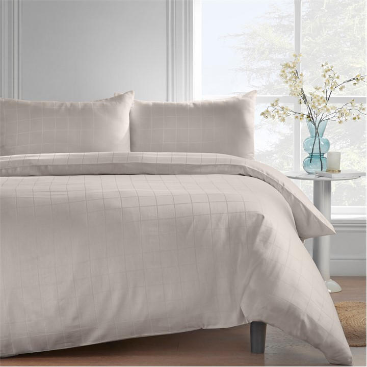 Cream - Catherine Lansfield - Cotton Rich Woven Check Duvet Cover Set